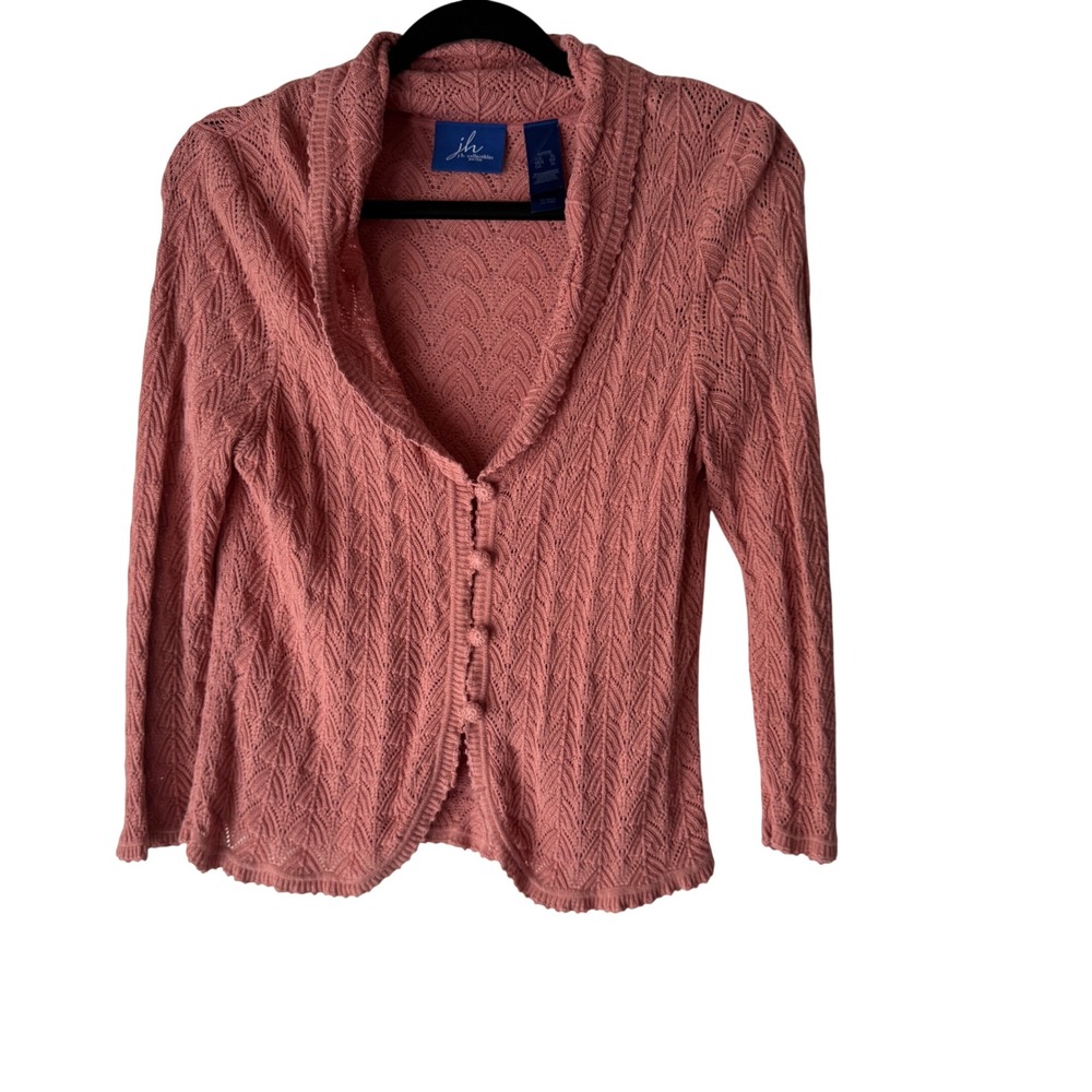 j h  women's pink cardigan sweater size XL Silk Blend Cottage Feminine‎ Coquette